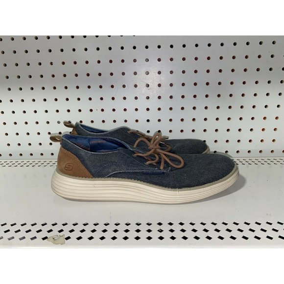 Skechers Shoes | Skechers Status 2.0 Pexton Mens Casual Walking Shoes Oxfords Size 8 Navy Blue | Color: Blue | Size: 8 | Goodasnewshoes's Closet